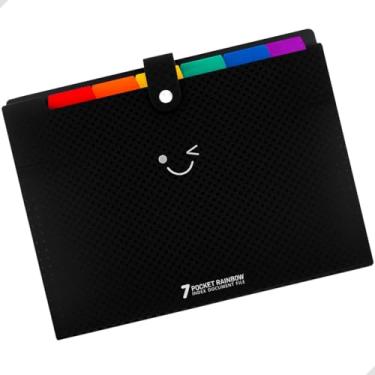 Imagem de Pasta Escolar Organizadora Sanfonada com 7 Divisórias, Marcadores Coloridos e Fechamento Prático, Ideal para Documentos, Escritório, Escola e Arquivos, Papelaria Fofa Criativa (Preto)