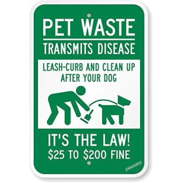 Imagem de New Warning Plaque Wall Decor Pet Waste Transmits Disease, Clean Up After Your Dog, 25 to $200 Fine by | Placa de metal de grau de engenheiro, placa de segurança externa e interna 20 x 12 polegadas