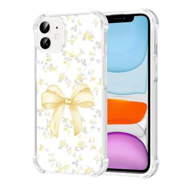 Imagem de Vulfwela Capa para iPhone 11 de 6,1 polegadas com laço amarelo, linda estampa de flores românticas e modernas, capa de telefone transparente para mulheres e meninas, antiamarelamento, antiqueda, à