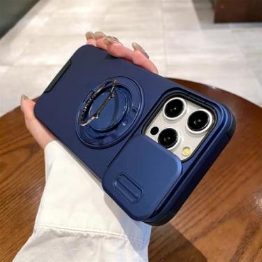 Imagem de Protetor de câmera deslizante com suporte rotativo, capa magnética para iPhone 16 15 14 13 12 11 ProMax, capa protetora de camada dupla, azul marinho, para iPhone 16 Plus