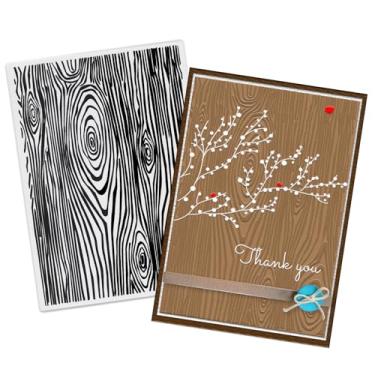 Imagem de Pastas de gravação de plástico de fundo de grão de madeira para fazer cartões, pastas de relevo de fundo de listras de madeira para scrapbook faça você mesmo, pastas de casca de árvore para decoração