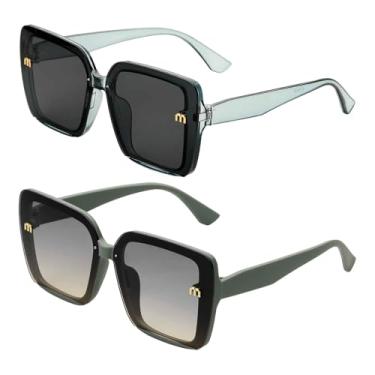 Imagem de HARFINGTON Óculos de sol femininos e masculinos, óculos de sol retrô de policarbonato com proteção solar, Cinza transparente e verde, Standard