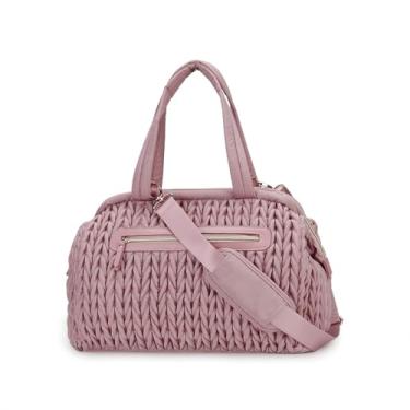 Imagem de SONARIN Bolsa de fraldas de tecido de grande capacidade, à prova d'água, bolsa de troca de fraldas, bolsa mensageiro para mamãe com alças de carrinho de bebê, rosa