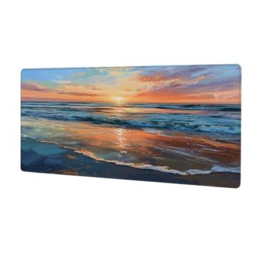 Imagem de Tapete de mouse grande Ocean Beach Sun à prova d'água para computador estendido tapete protetor de mesa antiderrapante base de borracha para escritório, computador, teclado, laptop e mesa de casa