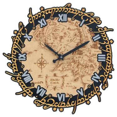 Imagem de Relógio de Parede Mapa da Terra Média Preto 25cm Plástico com Madeira