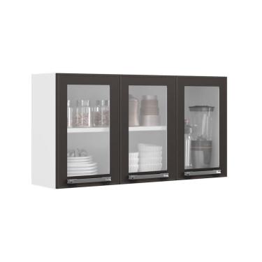 Imagem de Armário Aéreo De Cozinha Grafite 3 Portas Com Vidro Florença