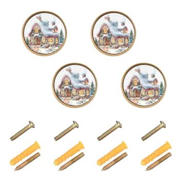 Imagem de Joisal Puxadores e puxadores de gaveta de casa de Natal em aquarela pacote com 4 puxadores de cozinha para armários puxadores de gaveta de cômoda dourada, ferragens para armários e gavetas