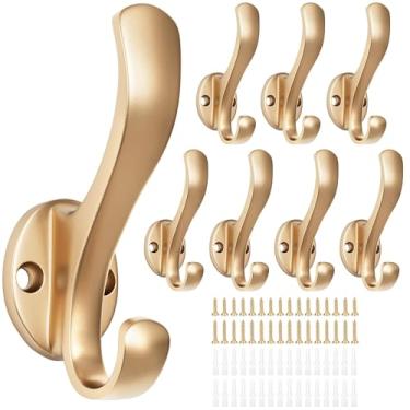 Imagem de Ruiziiz Ganchos para casaco resistentes – Ganchos de toalha de metal fáceis de instalar, ganchos de parede modernos para pendurar chapéu, toalha, chave, roupão, cachecol, bolsa, boné (8 peças douradas