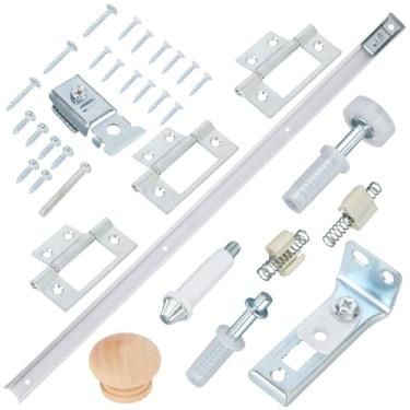 Imagem de Kit Reparação para Porta Fole, Ferragens Porta Armário Fole com Calha de 91cm Dobradiças Parafuso Puxador Madeira Eixo Mola Clip Mola para Quarto Cozinha Casa Banho