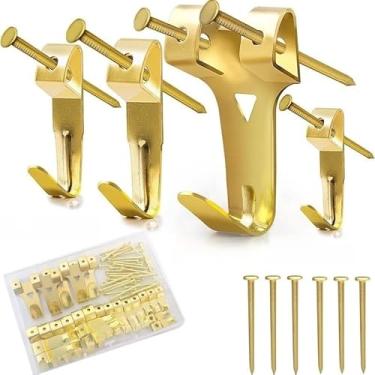 Imagem de Kit de 55 peças para pendurar imagens – fácil instalação, ganchos de ferro duráveis com acabamento polido para decoração de casa e escritório, dourado