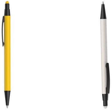 Imagem de Caneta Esferográfica em Alumínio Reciclado, Metal Emborrachado com Ponta Touch, Escrita Azul, Corpo Cilíndrico, Ambidestro, 15g (Amarelo e Branco)