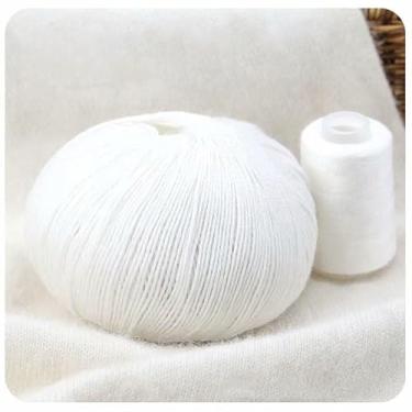 Imagem de 1 bola de caxemira mongol tricotada à mão de fio de caxemira 50 g de lã de tricô (branca)