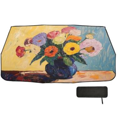 Imagem de Guarda-sol retrátil de mesa de flores coloridas para carro cobertura completa guarda-chuva de carro 147.3 cm x 75.4 cm para-sol de carro