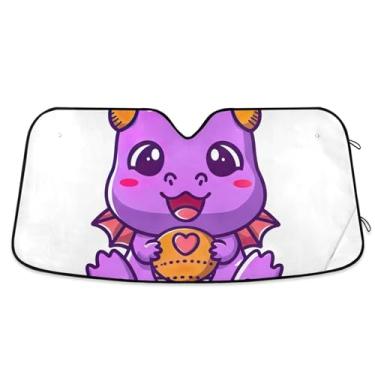 Imagem de Toldo de sol personalizado dragão roxo fofo para para-brisa de carro engraçado retrátil dobrável caminhão carro persianas para janelas dianteiras automotivas L, 144,8 cm x 80 cm