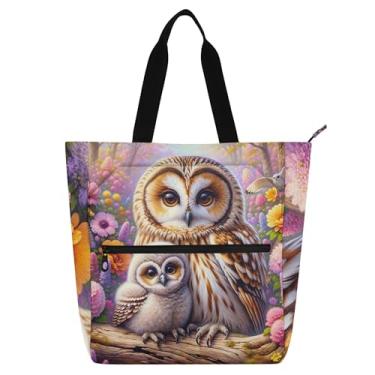 Imagem de Lindas corujas bolsas de trabalho florais para mulheres bolsa de lona escolar bolsa carteiro bolsas de mão livro amante presente