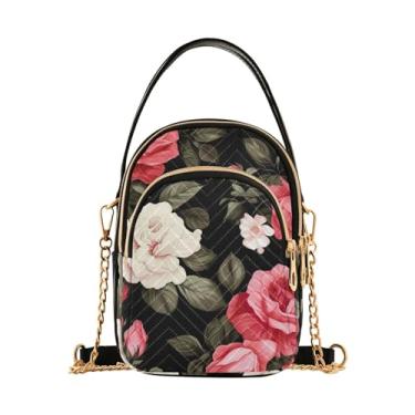 Imagem de GAIGEO Bolsa tiracolo feminina rosa laranja e flor amarela, bolsa transversal com alça, bolsa tiracolo de ombro para mulheres, Floral vermelho e rosa - 3, One Size