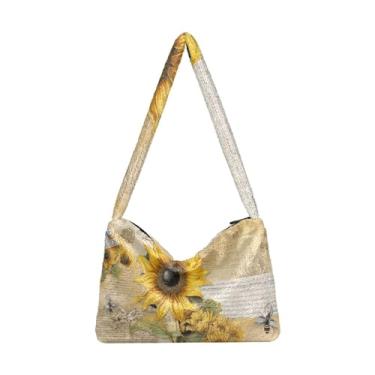 Imagem de GAIGEO Bolsas de ombro de futebol americano, bolsa feminina média, bolsas de ombro femininas, Abelha de girassol vintage, One Size