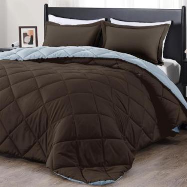 Imagem de Conjunto de edredom de luxo King Size marrom/azul, 3 peças - downluxe
