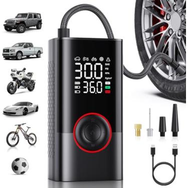 Imagem de Compressor de ar portátil para inflador de pneu - Mini bomba de ar portátil sem fio com medidor de pressão digital, inflação rápida de 150PSI 3X e bomba de pneus com função de desligamento automático