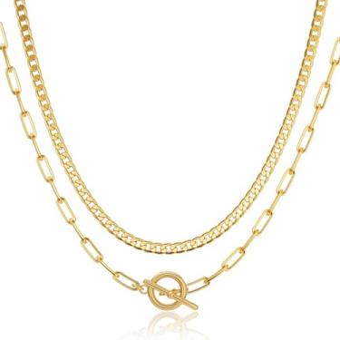 Imagem de Colares em camadas para mulheres, colar de corrente banhada a ouro 14 K, joia grossa feminina moderna, Large, Metal, Sem Pedra Preciosa