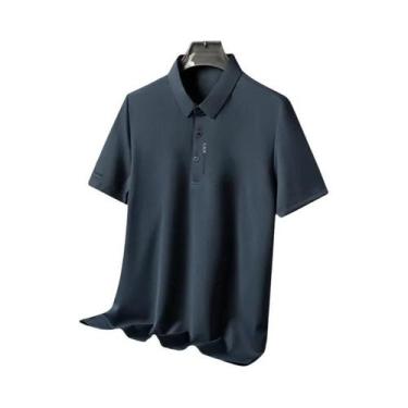 Imagem de Camisa Polo Masculina De Verão Em Seda Gelada, Manga Curta, Estampada,