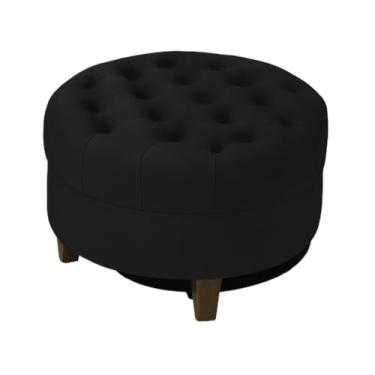 Imagem de Puff Redondo Capitonê Decorativo Moderno em Suede – Puff para Sala de Estar e Quarto, Design Elegante(PRETO)
