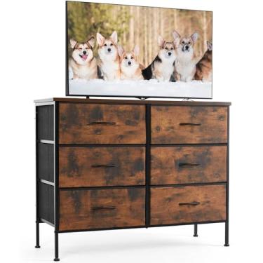 Imagem de Sweetcrispy Cômoda com 6 gavetas para quarto, móveis de quarto de crianças, torre de baú pequena, unidades organizadoras de armazenamento para roupas, armário, caixas de tecido, tampo de madeira,