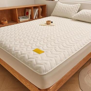 Imagem de Capa protetora macia e resistente e antiderrapante, lençol de cama, capa de colchão, elástico ultra elástico de 360 graus, resistente ao desbotamento, para cama de casa e hotel - branco||150 cm x 200