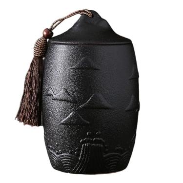 Imagem de YXCQHZM Alívio cerâmico texturizado áspero - Urna para animais de estimação de cerâmica texturizada áspera - para urnas funerárias de enterro de cinzas para cães pequenos e gatos (preto)