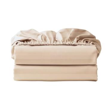 Imagem de Lençol com elástico 600 fios 100% algodão egípcio apenas, lençol com elástico Cal King, 2 peças, lençol de baixo de algodão com bolso profundo de 40,6 cm, macio, fresco, respirável, durável (listrado