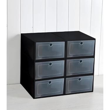 Imagem de Kit Caixas Organizadoras para Sapatos e Tênis Empilháveis com Tampa Flip Transparente(10,PRETO)