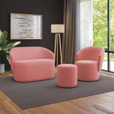 Imagem de Sofá Namoradeira Com Poltrona E Puff Orgânico Sala Malu Suede M11 - D`rossi Rose