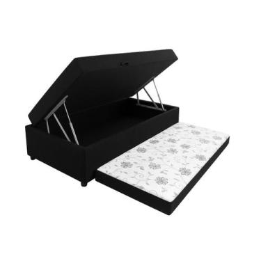 Imagem de Cama Box Baú Solteiro Conjugada Cama Auxiliar Bicama 3 em 1 Suede Pret