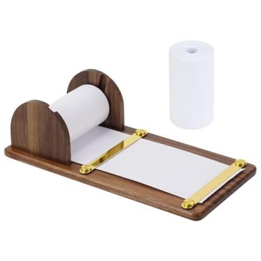 Imagem de Dispensador de papel para notas, suporte de rolo de nogueira preta de 21,5 x 11,5 cm para anotações, com notas de 12 m, suporte de notas adesivas para listas de compras de mesa para listas de tarefas