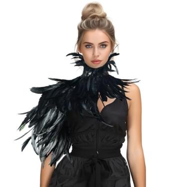 Imagem de HOMELEX Gargantilha gótica com asas e ombro de pena preta real, Preto - 2