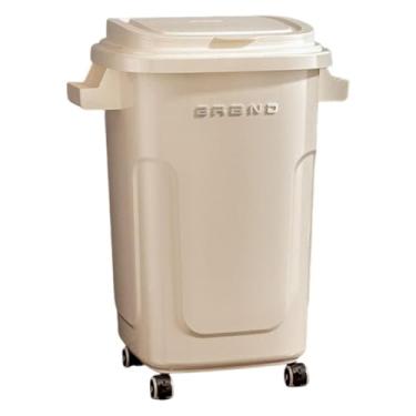 Imagem de Generic Lixeira de grande capacidade, versátil, com tampa, ideal para banheiro, casa, quarto, cozinha e escritório, Cream 48 L