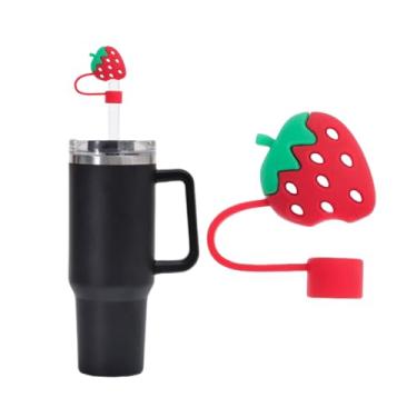 Imagem de Capa de palha de morango vermelho para copo Stanley de 40 e 850 g, tampa de silicone de 10 mm para acessórios de copo Stanley, bonito topo de palha para copos, tampa de palha para tampas de ponta de