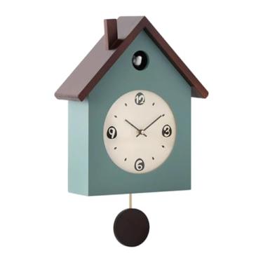 Imagem de WeiLaiKeQi Relógio Cuco com Pêndulo, Relógio Cuco de Parede de Madeira com Volume Ajustável, Ideal para Decoração de Casa, Ano e Escritório, Azul Pavão