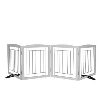 Imagem de Porta interna para animais de estimação – Portão independente para cães com 4 painéis para portas, corredores, casa ou escadas - 203 x 61 cm, retrátil e expansível para animais de estimação de madeira