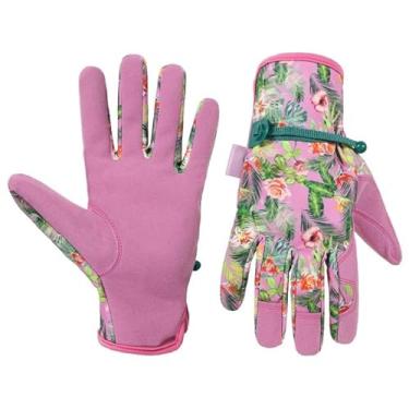 Imagem de Luvas de jardinagem para mulheres, luvas respiráveis femininas de couro sintético para jardim, melhor presente (impressão rosa, médio (pacote com 1))