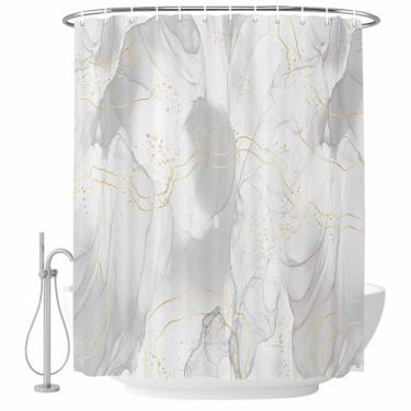 Imagem de Cortina de chuveiro com textura de mármore abstrata cinza, moderna linha dourada, tecido impermeável, conjunto de cortinas de chuveiro, decoração de casa, lavável na máquina