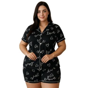 Imagem de Pijama Americano Estampado Plus Size Blusa com Botões que Abrem e Shor