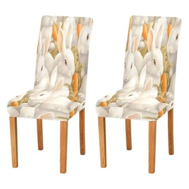 Imagem de SEHANY Lindas capas de cadeira de coelho de conto de fadas para sala de jantar, conjunto de 2, capa protetora elástica removível e lavável para cadeira de jantar para cozinha, hotel, festa, decoração