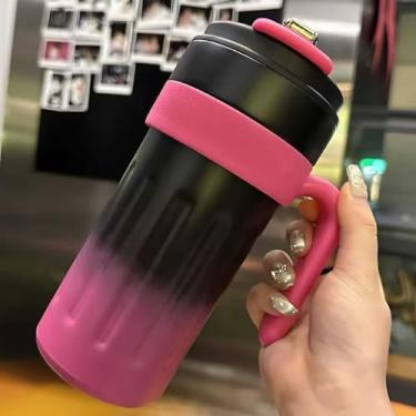 Imagem de Copo Térmico Inteligente De 650ml De Café Em Aço Inoxidável 316 Que Acompanha Copo De Isolamento(Preto com Pink)