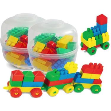 Imagem de Blocos de Montar Brinquedo Infantil Educativo Cofre 96 Peças - GGB Bri