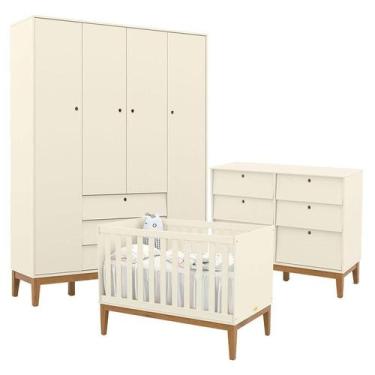 Imagem de Quarto de Bebe Unique 4 Portas com Cômoda 6 Gavetas Off White Eco Wood