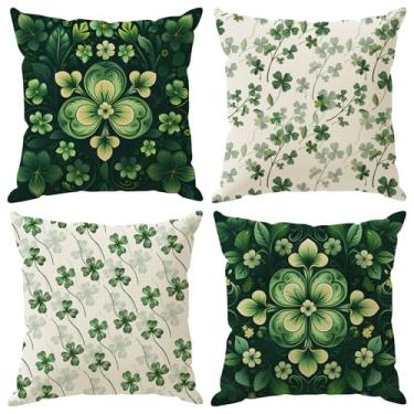Imagem de ZAEW Aquarela Trevo verde trevos dia de São Patrício fronhas conjunto de 4 decorações para casa de fazenda sofá sofá capa de almofada decoração de festa feriado 45,7 x 45,7 cm