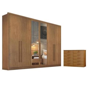 Imagem de Guarda Roupa Casal Livorno com Espelho e Gaveteiro Milão com Chave Cum