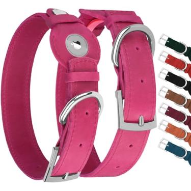 Imagem de Coleira de couro para cães com suporte para Airtag – Coleira para cães Apple Air Tag – Coleira macia para animais de estimação para cães pequenos, médios e grandes (rosa, P, ajuste de pescoço de 23 a