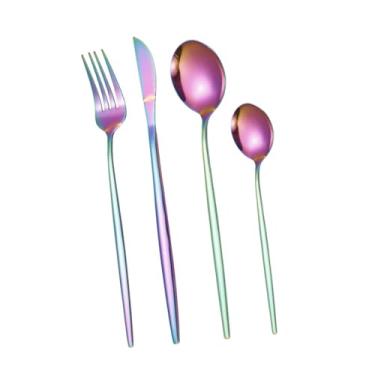 Imagem de WeiLaiKeQi Conjunto de talheres de cozinha com 4 peças, incluindo faca, garfo e colher de aço inoxidável, ideal para uso diário em restaurantes, Roxo